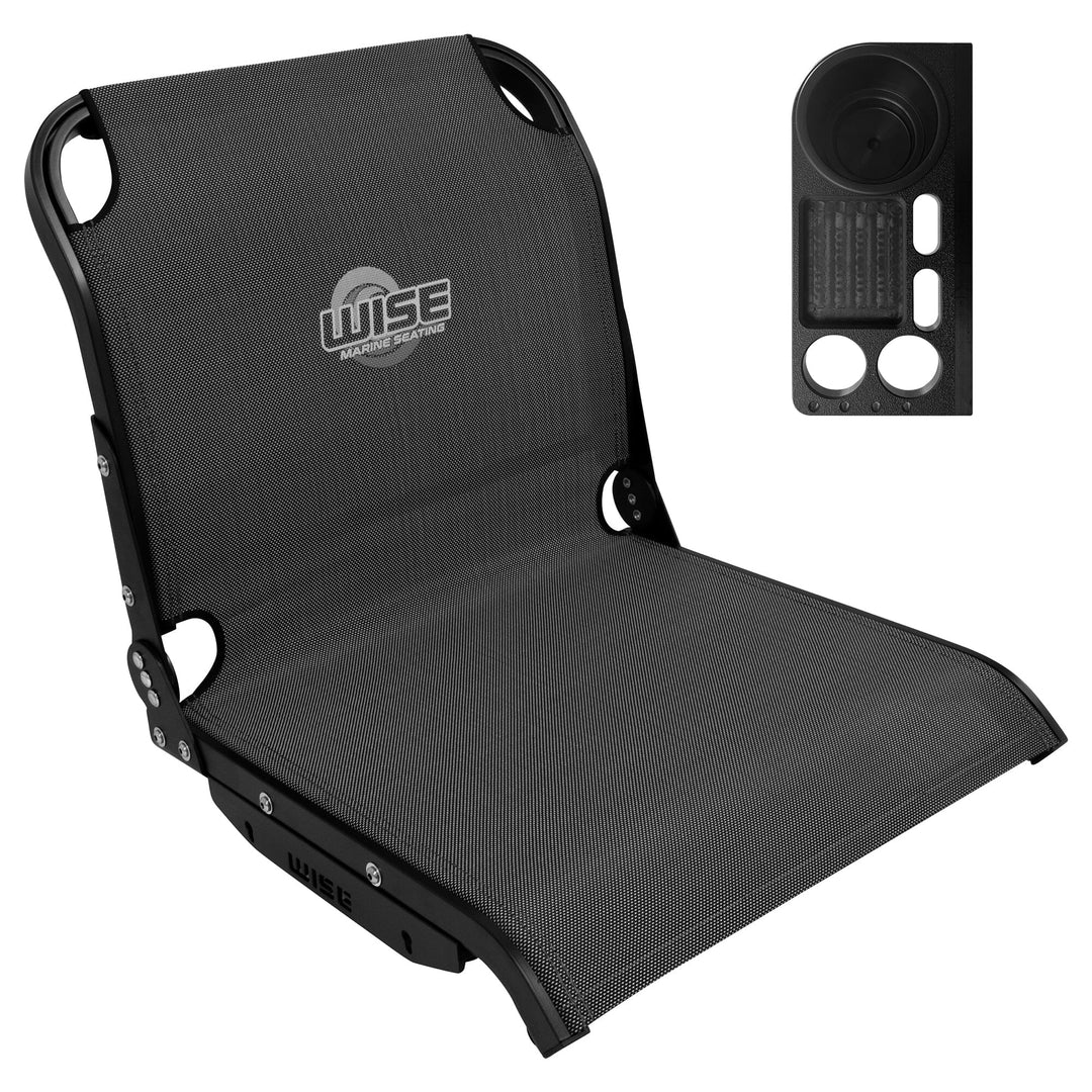 Wise AeroX™ Mesh Mid Back Seat with Deluxe XCaddy Drink / Tool Holder Bundle Boatseats Carbon X Left Hand