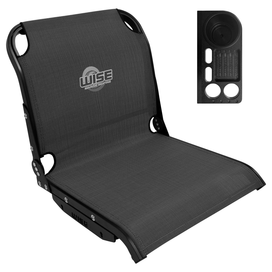 Wise AeroX™ Mesh Mid Back Seat with Deluxe XCaddy Drink / Tool Holder Bundle Boatseats Carbon X Right Hand