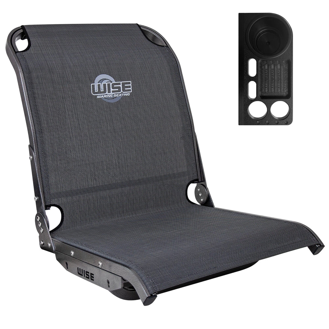 Wise AeroX™ Mesh High Back Seat with Deluxe XCaddy Drink / Tool Holder Bundle Boatseats Carbon X Right Hand 