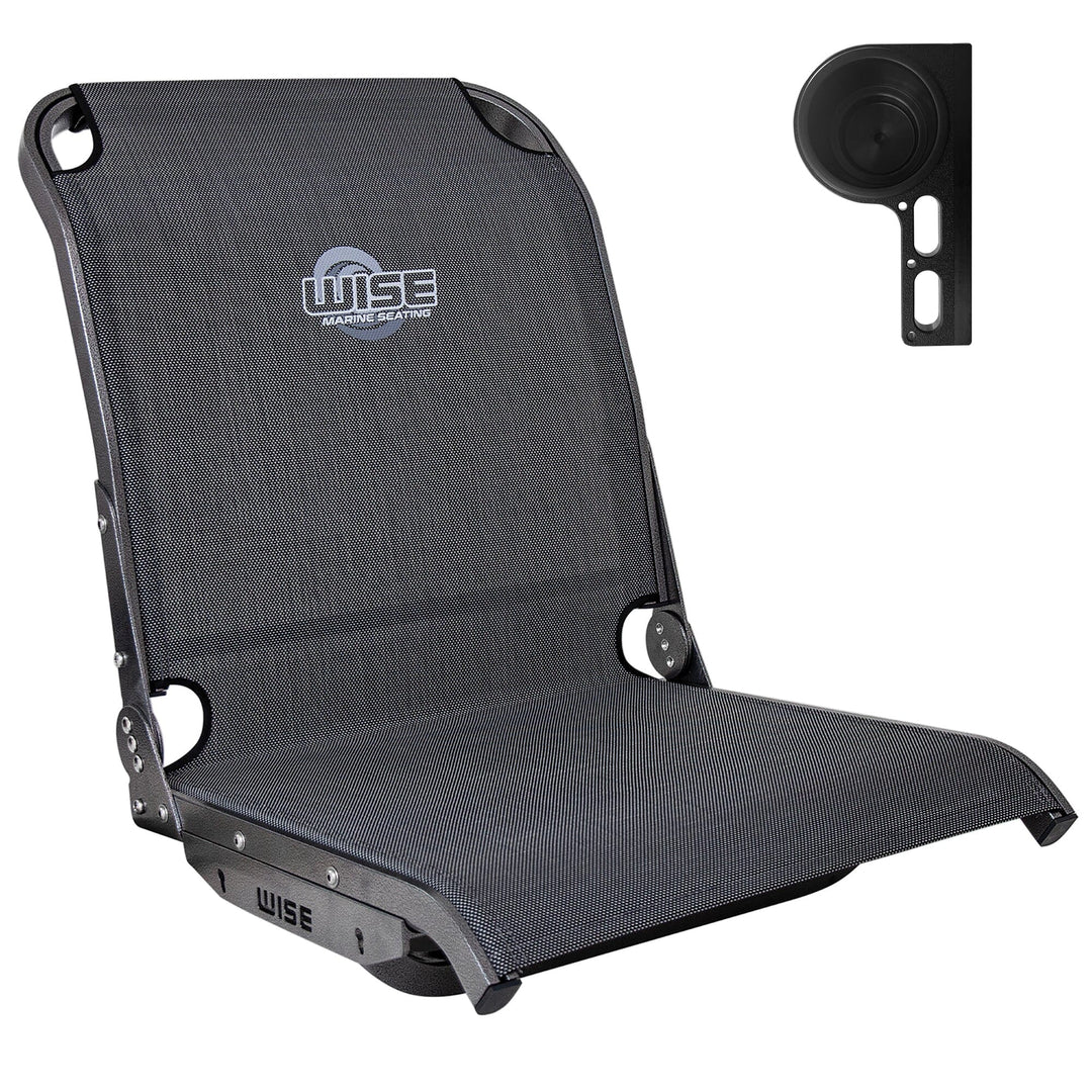 Wise AeroX™ Mesh High Back Seat with Slimline XCaddy Drink / Tool Holder Bundle Boatseats Carbon X Right Hand 